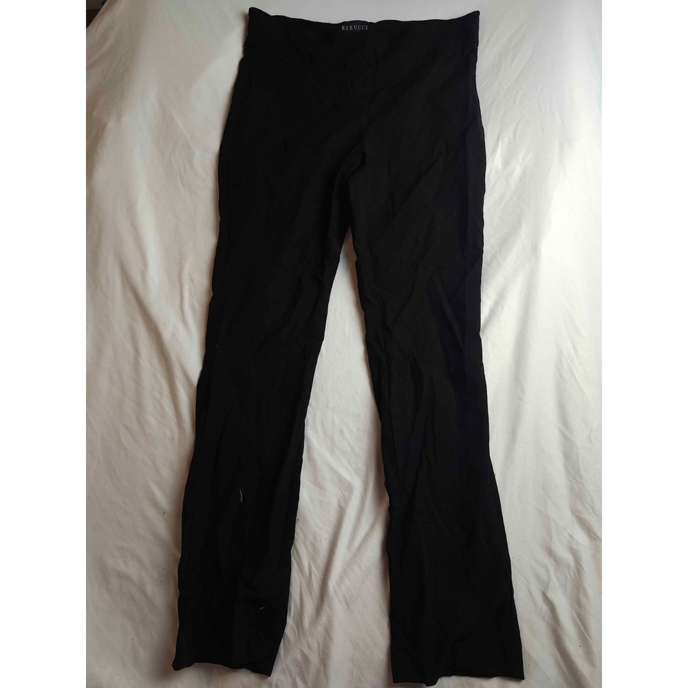 Rekucci Dress Pants Womens Black Straight Trousers Flat Front Career Office